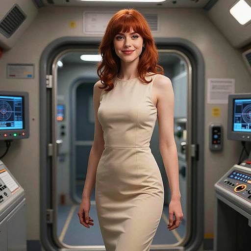 Stunning Woman in Spacecraft Interior