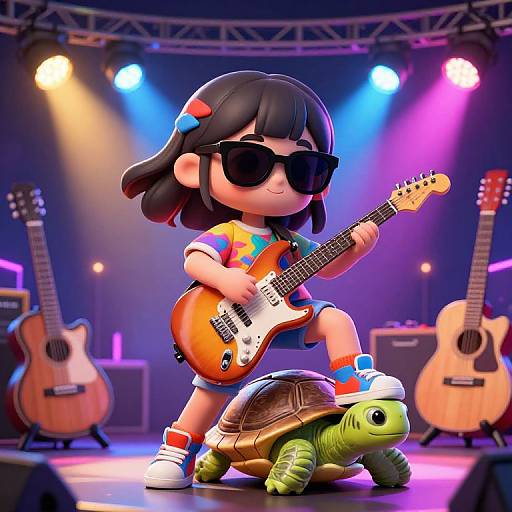 Chibi Girl Rocking Neon Stage