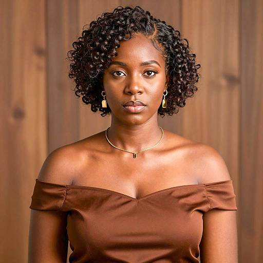 Elegant African Woman in Brown Off-Shoulder Dress