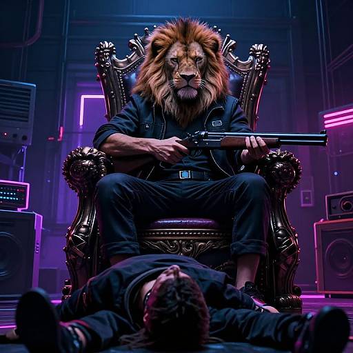 Cyberpunk Gangster on Throne