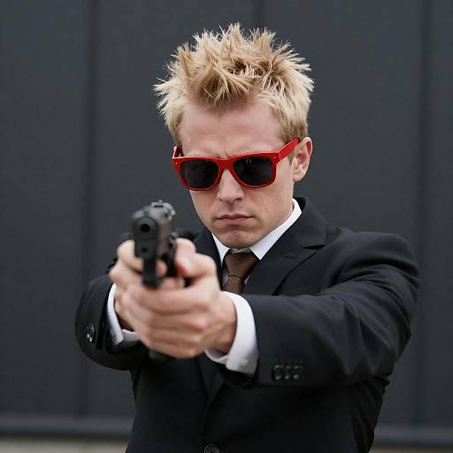 Intense Blond Man with Handguns