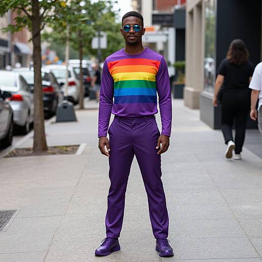 Purple Man in Rainbow Costume