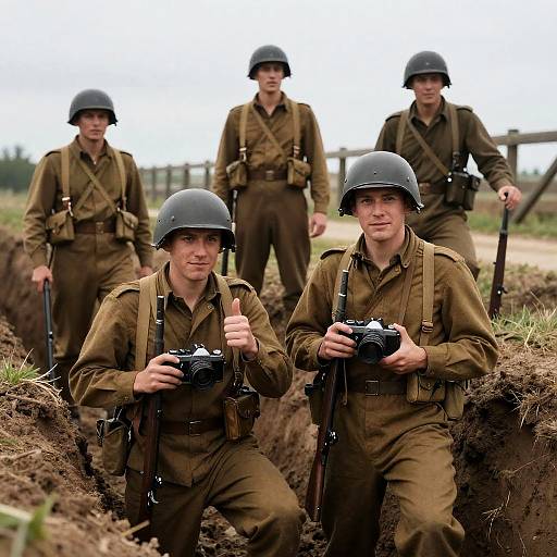 Soldiers in a WWI Muddy Trench