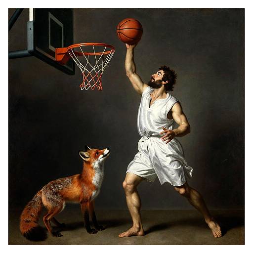 Caravaggio Painting of a Fox Dunking Basketball