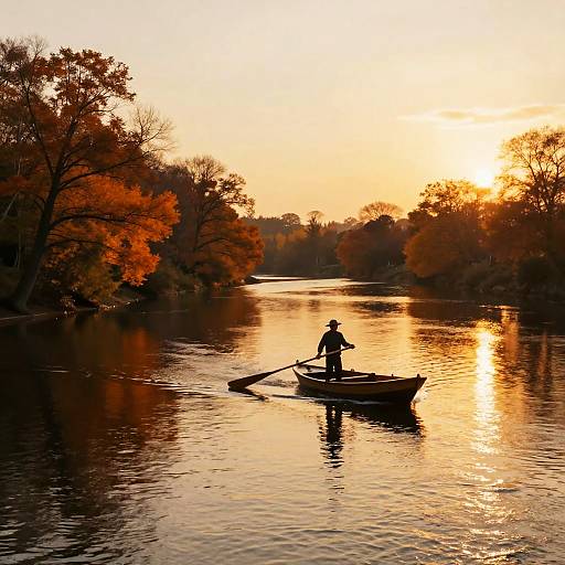 Serene Ferryman at Autumn Sunset