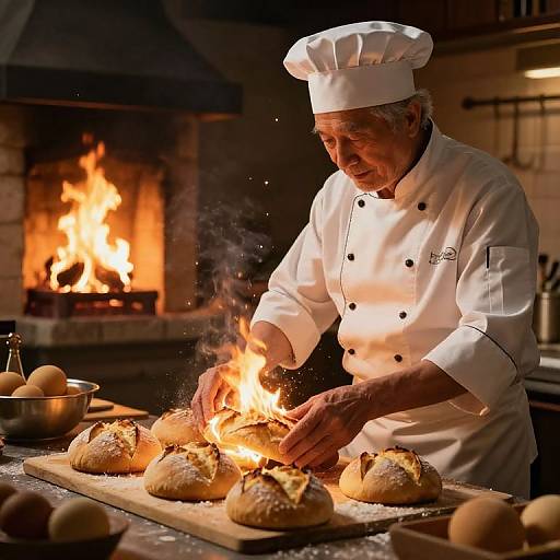 Elderly Chef Baking Celestial Bread