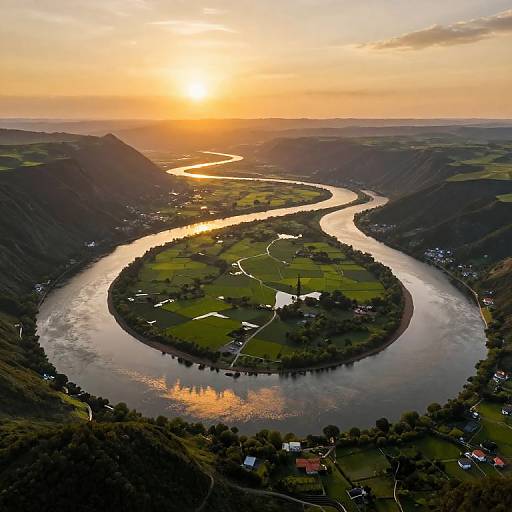 Serpentine Rivers at Golden Sunset