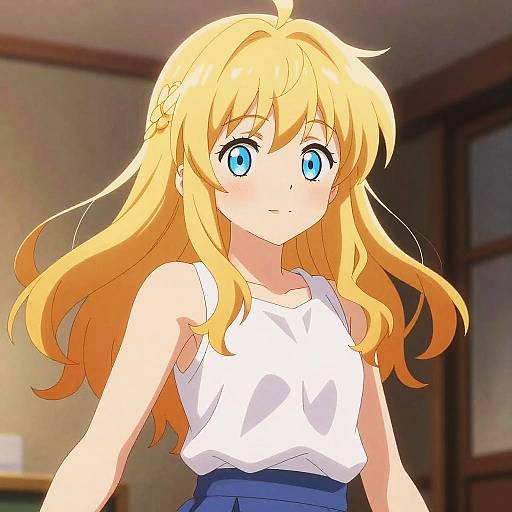 Realistic Anime Gold-Haired Woman Portrait