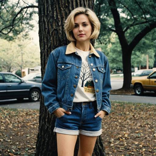 Young Woman in Denim Jacket and Shorts Outdoors