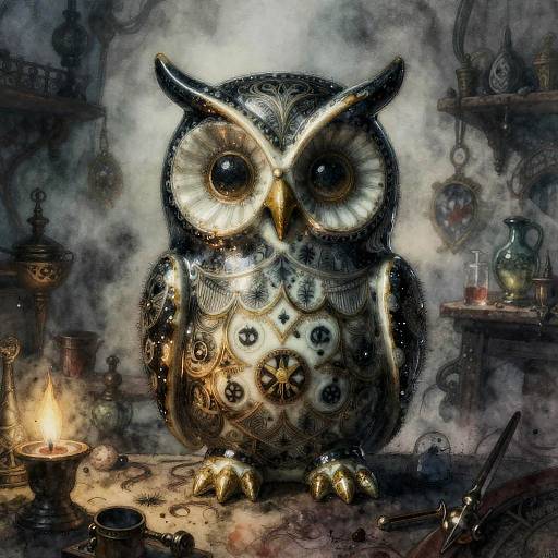 Gothic Demonic Owl in Alchemist's Workshop