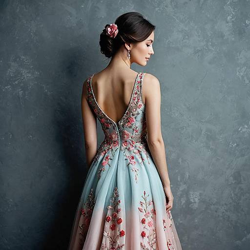 Elegant Woman in Floral Evening Gown