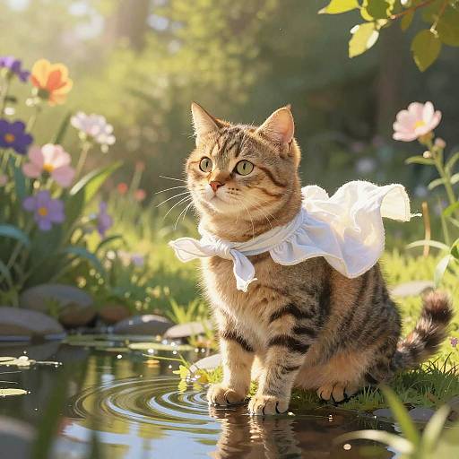 Curious Brown Tabby in Sunlit Garden