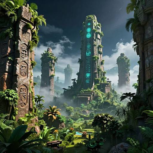 Exoplanet Jungle with Ancient Ruins