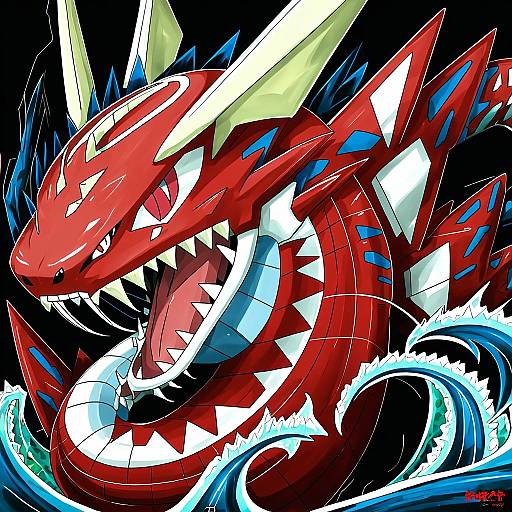 Illustration of Gyarados, pokemon in the style of Sakurai energy