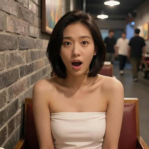 Shocked Woman in Dimly Lit Setting