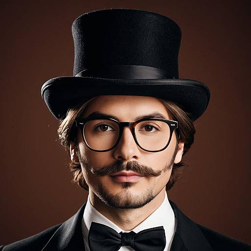 Man in Top Hat and Glasses with Mustache