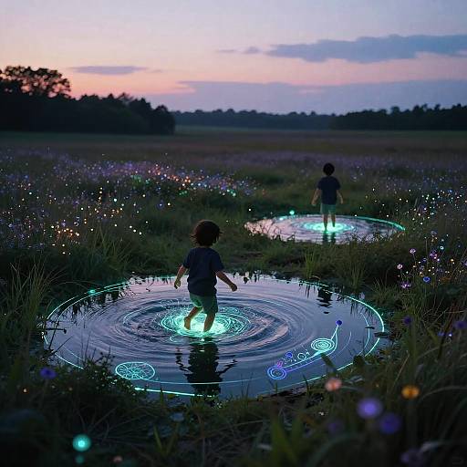 Twilight Meadow of Luminescent Sketches