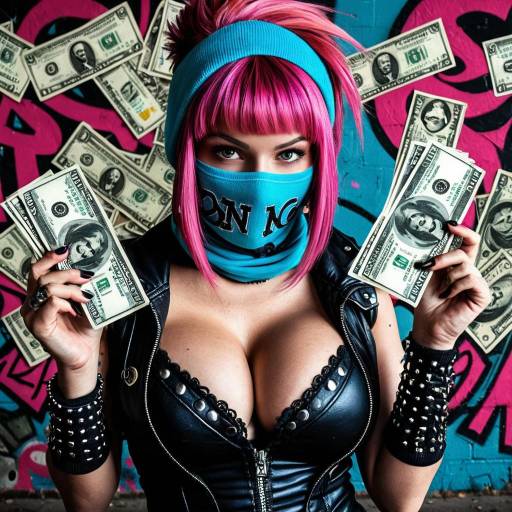 Punk Woman Holding Money with Graffiti Background
