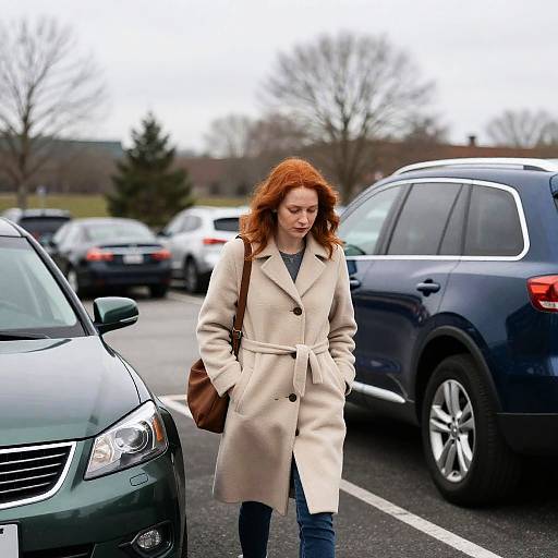 Red-Haired Woman in Parking Lot Scene
