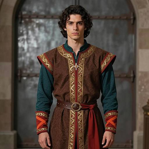 Medieval Man in Embroidered Tunic