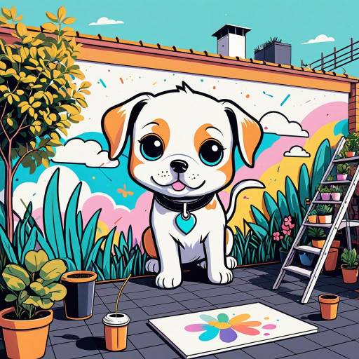Chibi Puppy Painting a Colorful Mural