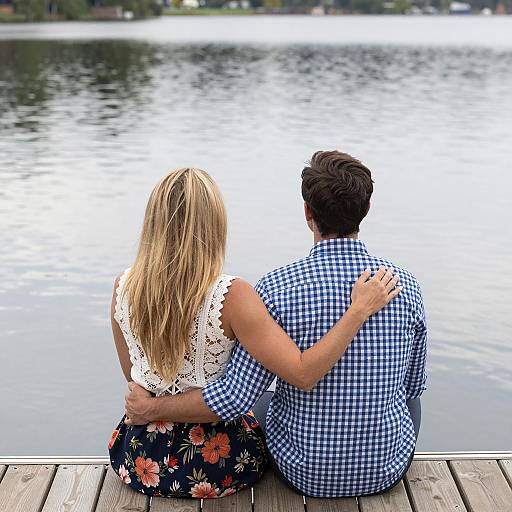 Couple Sitting on Dock by Lake