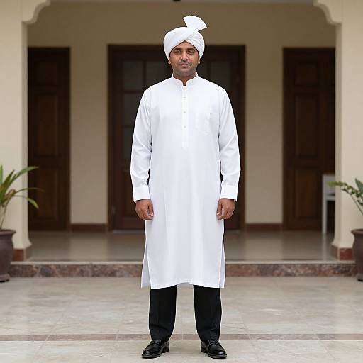 Man in White Formal Turban Attire
