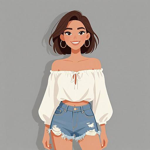 Smiling Bohemian Woman in Casual Outfit