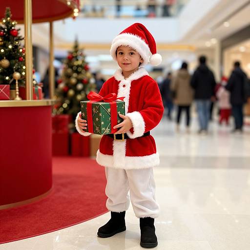 Child Santa Claus in Festive Mall