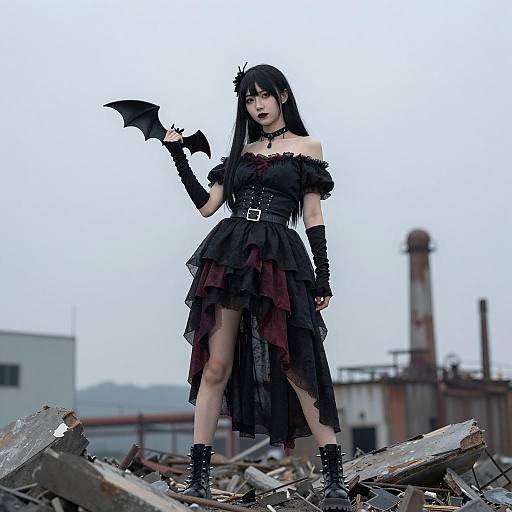 Gothic Asian Woman on Rubble