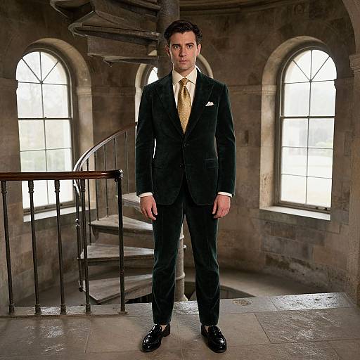 Man in Velvet Suit by Historic Architecture