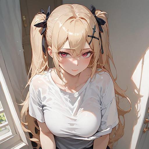 Blonde Anime Girl at Night Indoors