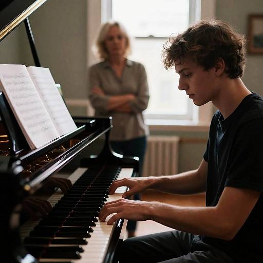 A Young Pianist in a Dim Room