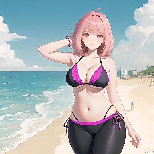 Vibrant Beach Scene with Trendy Influencer