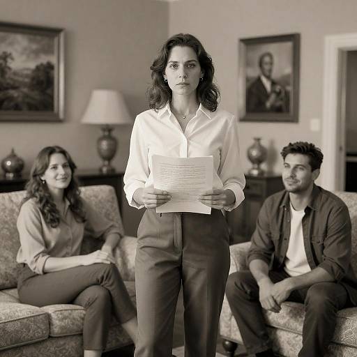 Septia Living Room Portrait of Three People