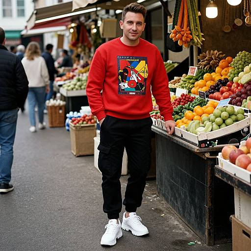 Confident Man in Vibrant Market Style
