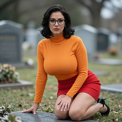 Cinematic Woman in Cemetery Scene