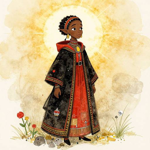 Whimsical African Tiefling Illustration