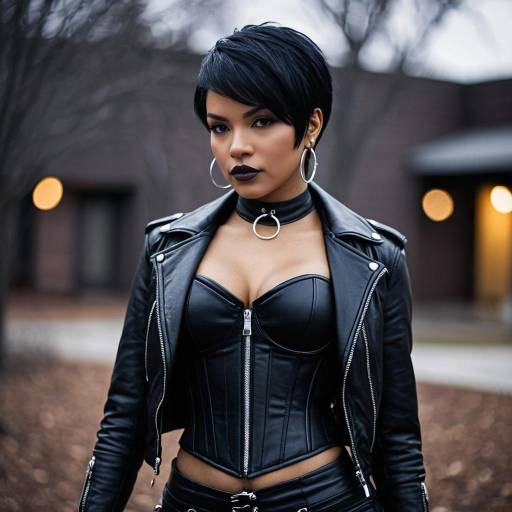 Confident Woman in Black Leather Outfit