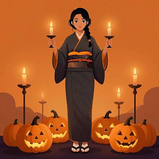 Anime Woman in Halloween Kimono