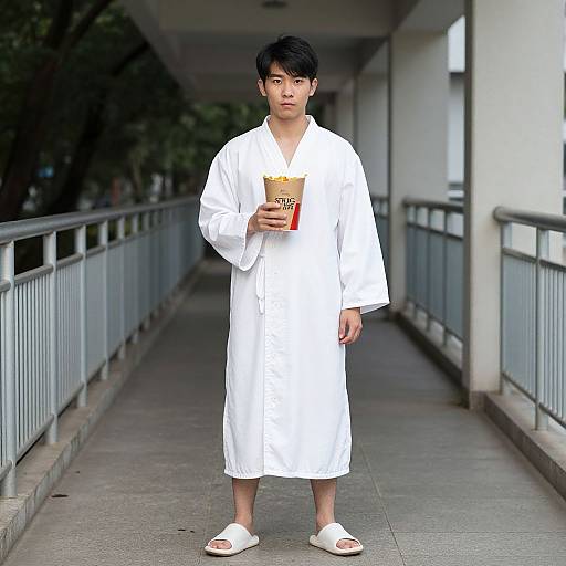 Asian Man in White Robe Costume