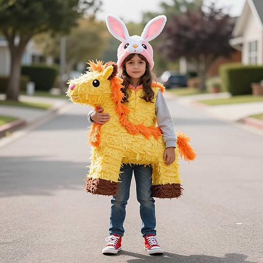 Girl in Bunny Hat and Pinata Costume