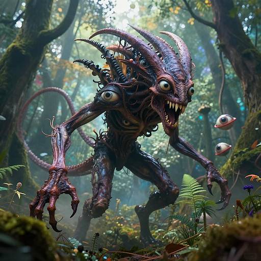 Grotesque Devouring Entity in Surreal Forest