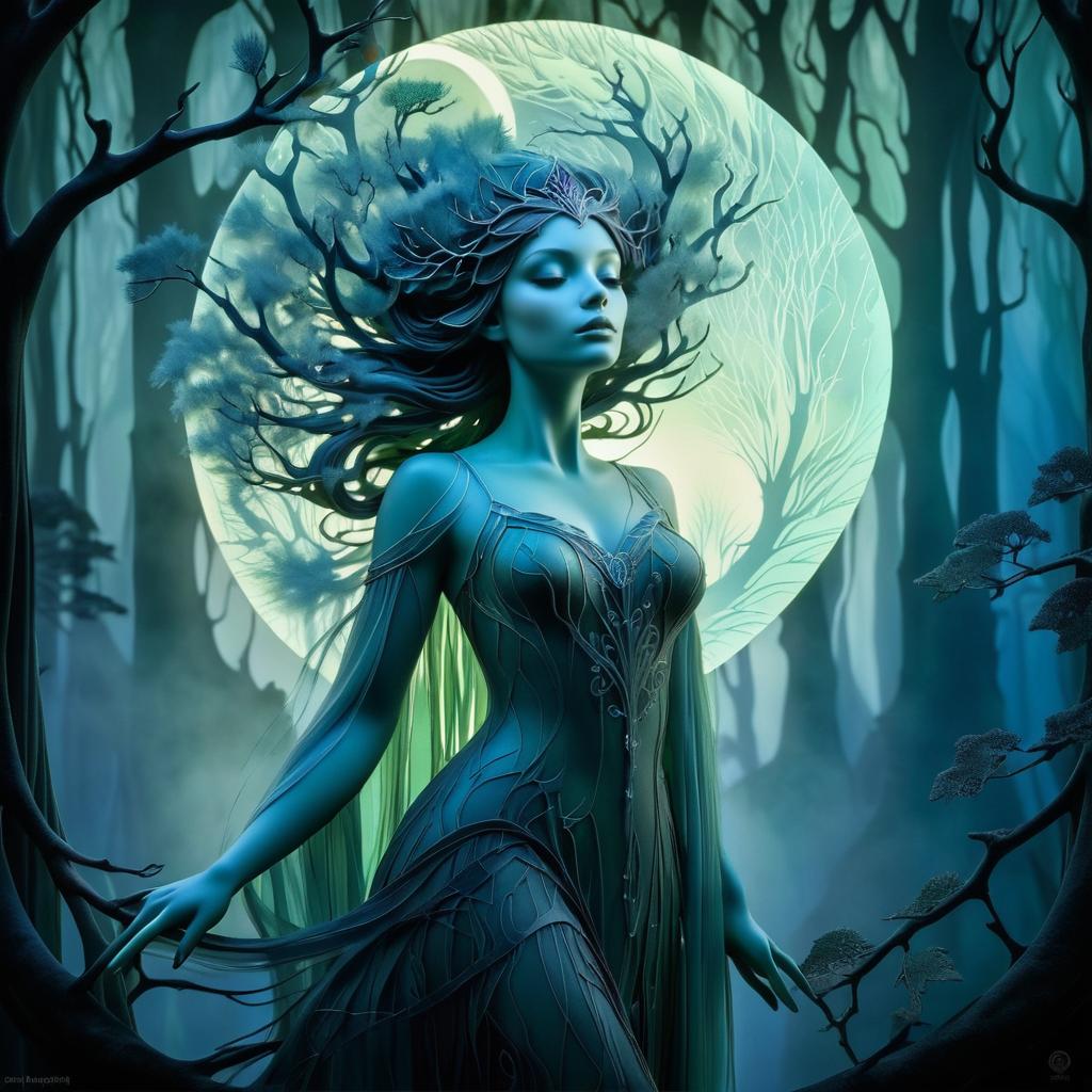 Enchanting Woodland Dryad in Mystical Fog