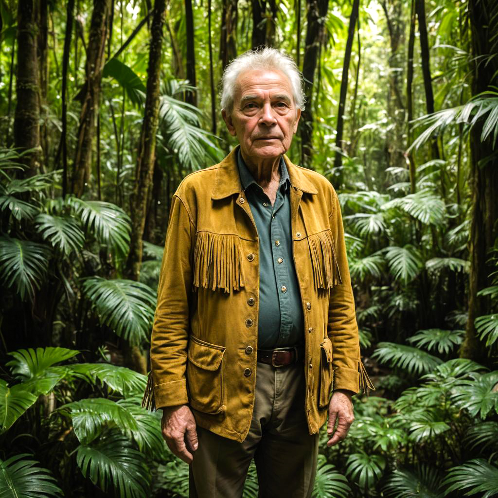 Elderly Explorer in a Lush Rainforest