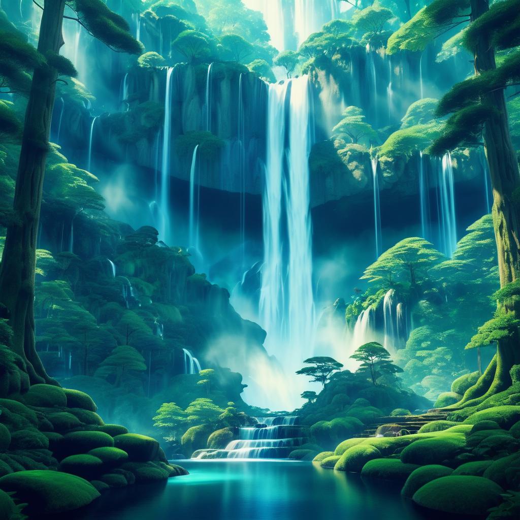 Enchanted Forest with Majestic Waterfall