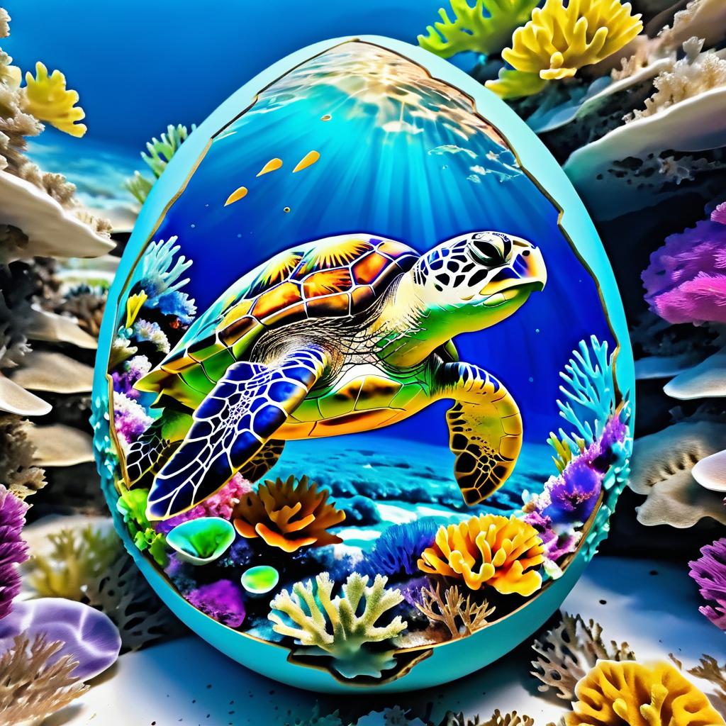 Vibrant Sea Turtle in Easter Egg Shell