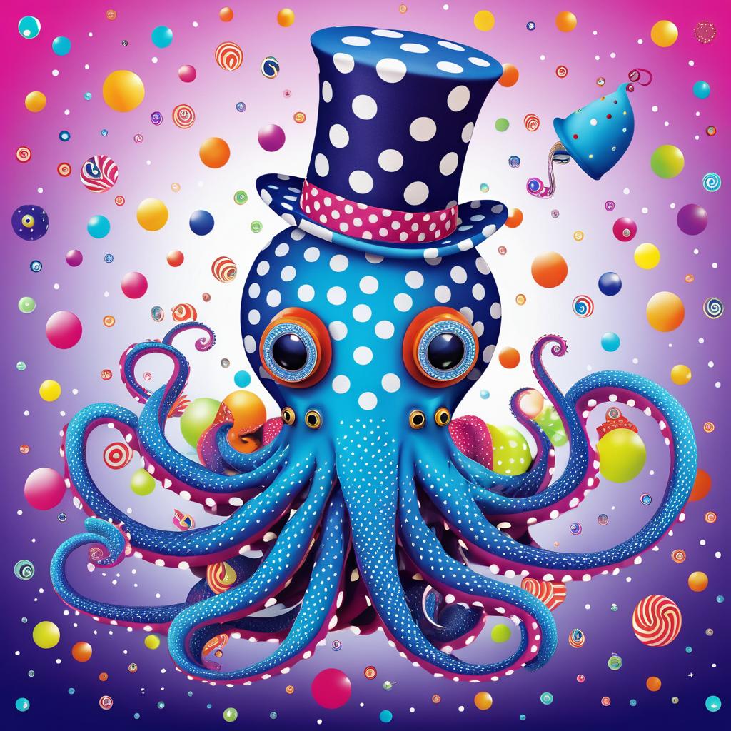 Whimsical Polka Dot Octopus in Hat