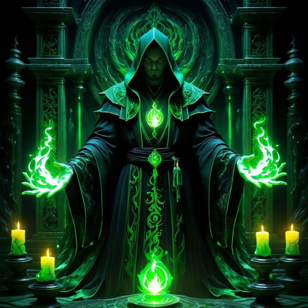 Sinister Sorcerer Emerging from Shadows