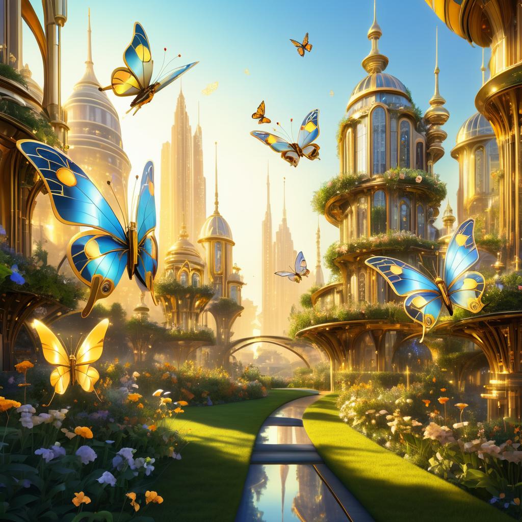 Enchanting Robotic Butterflies in Futuristic Garden